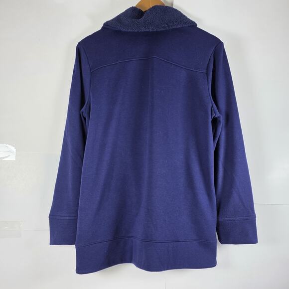 L.L. Bean Womens Size M Navy Royal Blue Soft Cozy Fleece Open Cardigan Sweater - Picture 2 of 10